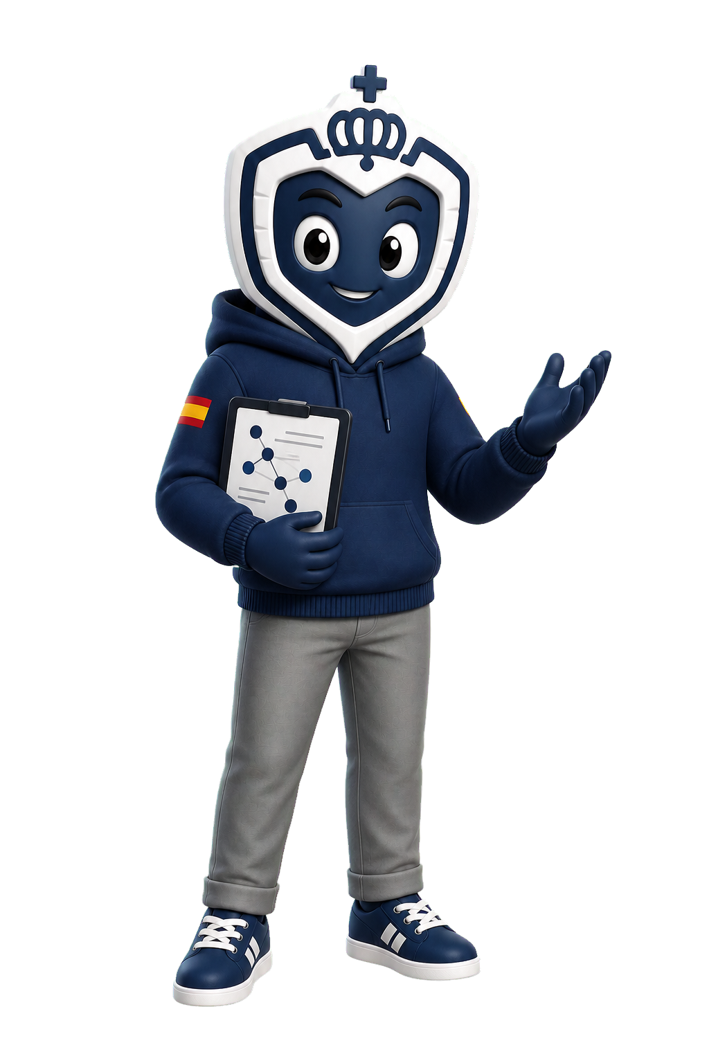 Aitor, mascota de REVOPOL mostrando un esquema