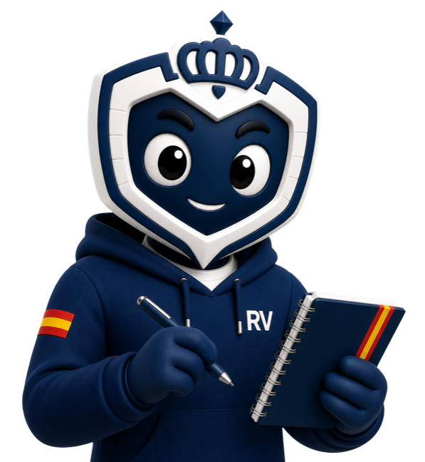 Mascota Aitorín de REVOPOL con material de estudio