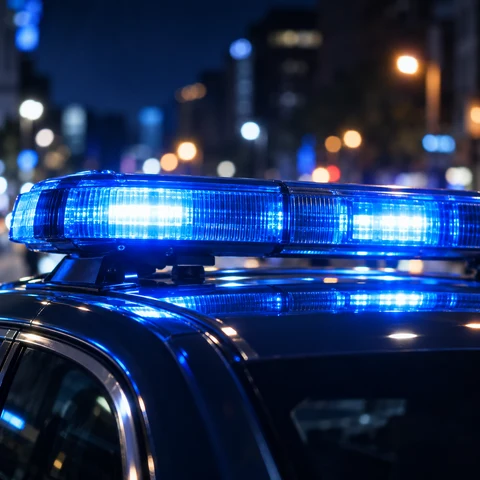 Luces azules de un coche patrulla por la noche