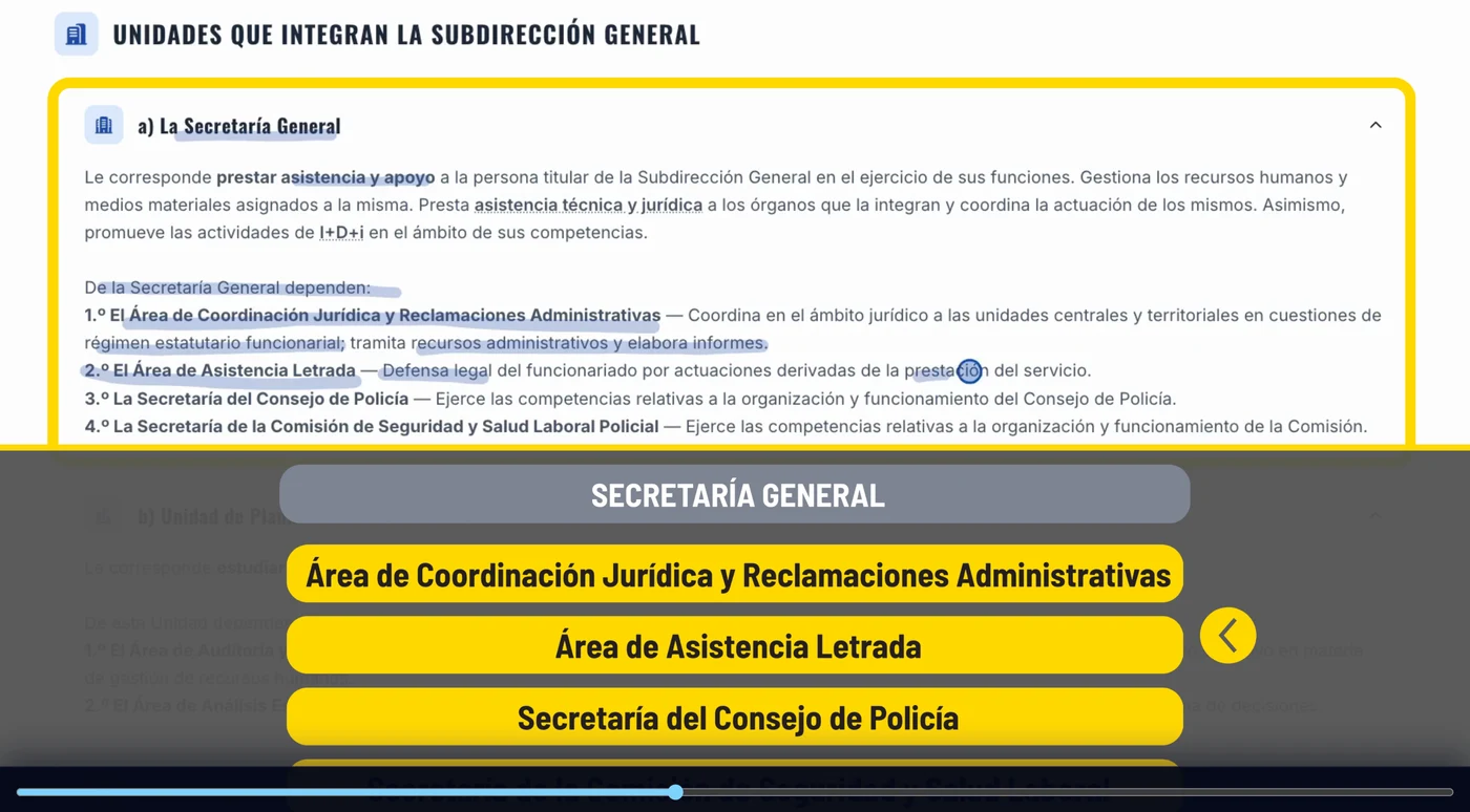 Explicación visual de la Secretaría General con texto subrayado y esquema