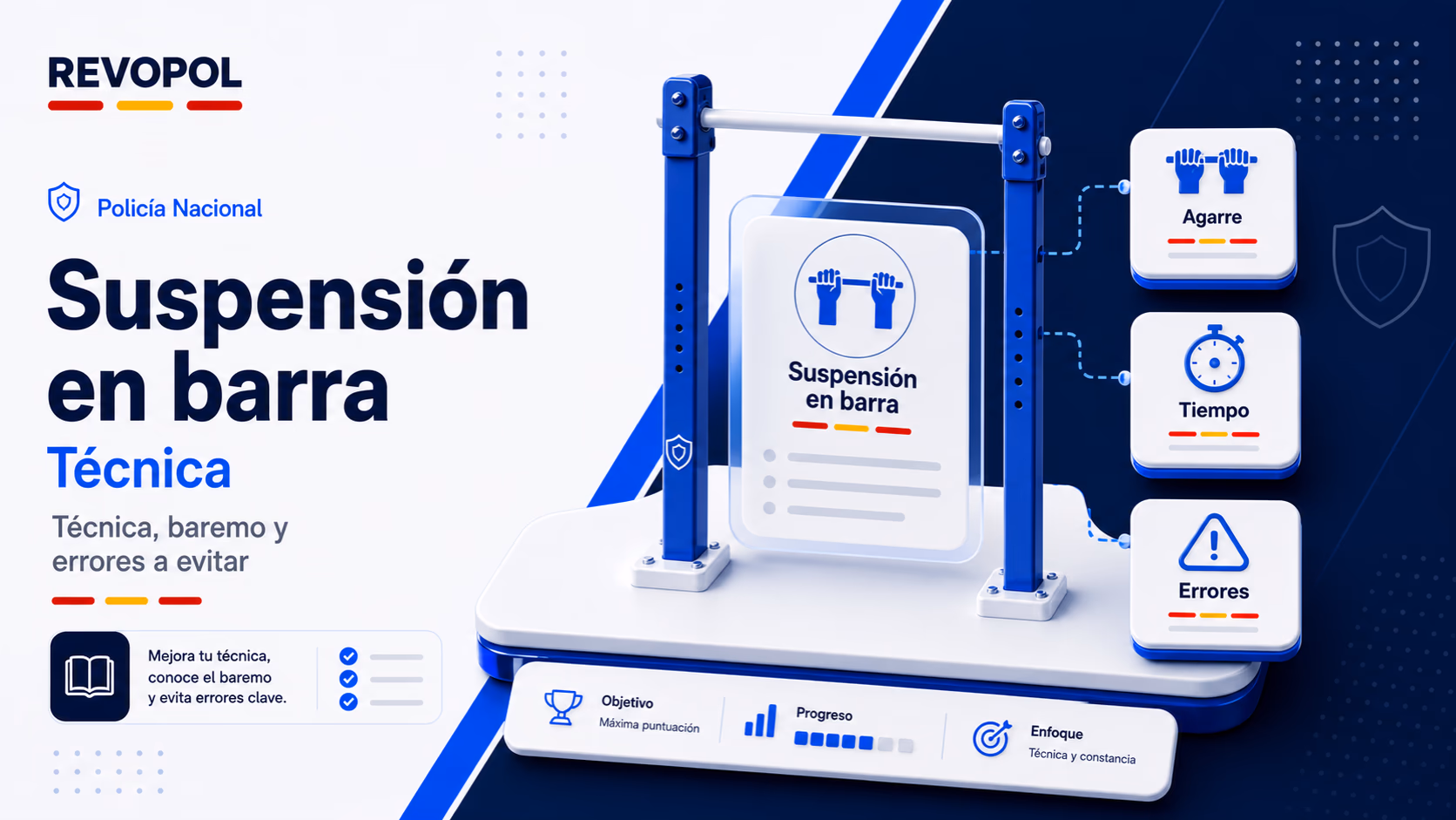 Suspensión en barra Policía Nacional: técnica, baremo y errores a evitar